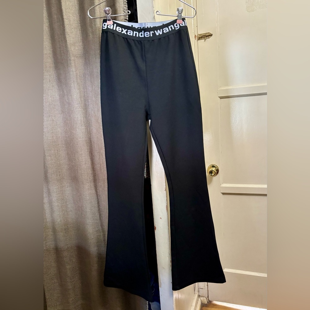 Alexander Wang Black Flared Leggings with Logo Waistband
